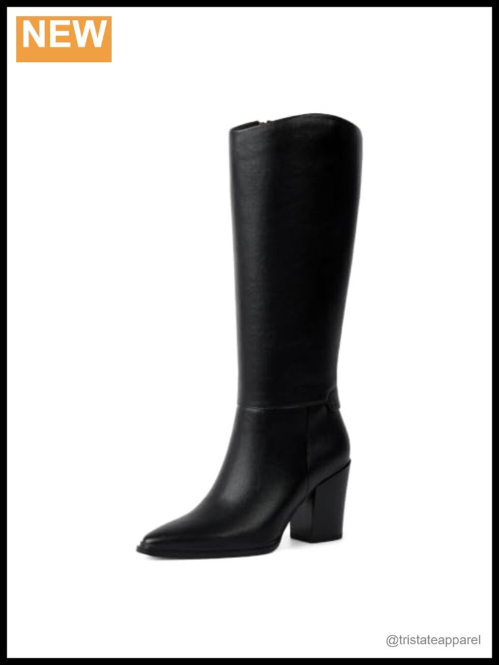 Women Pointed Toe Knee High Chunky Heel Boots Faux Leather Side Zip